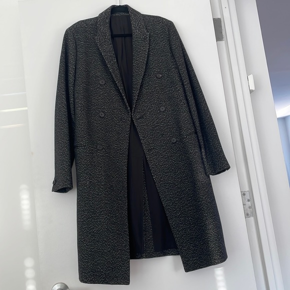 All Saints REFINE Mens Wool Trench Charcoal Coat Black/White Marbled Size L - Picture 5 of 12